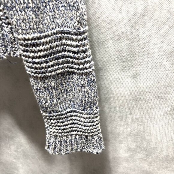 ANN TAYLOR Loft Fringe Sweater Cardigan Jacket Blue Gray Marled Womens Medium - Picture 10 of 12